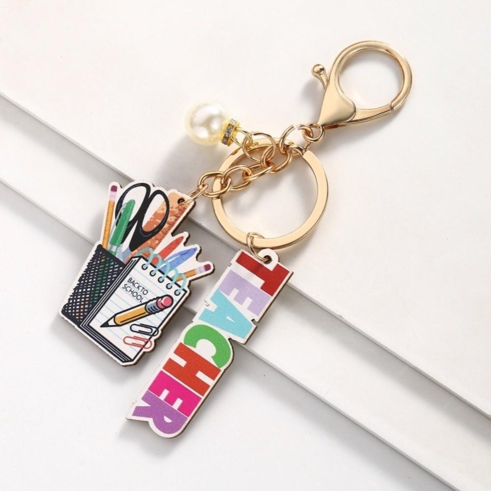 Wooden Material Teacher s Day Keychain Rainbow Colorful English Letter Charm Wooden Keychain Text Keychain Bag Charms