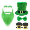 Green Tall Hat Beard for Saint Patrick Day with Bowtie Festival Decors Irish National Day Gathering Party Costume Props