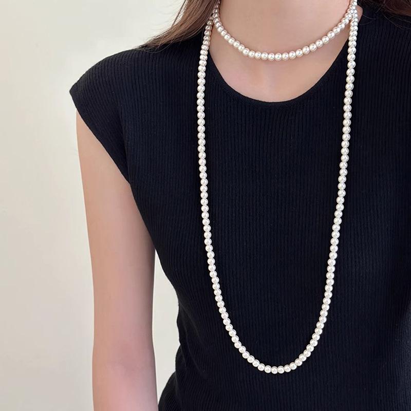 Elegant Multi-Way Glass Pearl Necklace with Clasp - Influencer Style