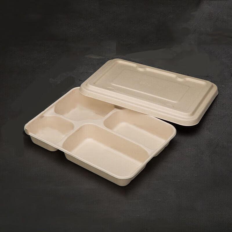 NIVORCE 1200ml Disposable 4-Compartment Lunch Box with Pulp Lid