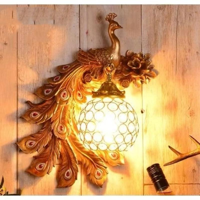 Retro dvoubarevná nástěnná lampa Peacock Creative Gold White Lampy LED Crystal Metal Light Dekorace