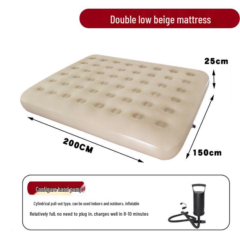 Portable Double Flocking Air Mattress with Built-in Pump for Camping