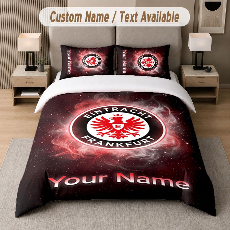 Custom Bedding Set Eintracht Frankfurt Pattern, Print Name Text 1 Duvet Cover plus 2 Pillowcases Home Textile