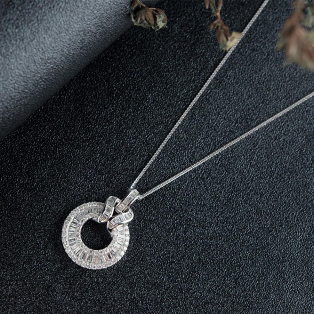 Women Baguette Cut Double Layer Circular Pendant Necklace with Sparkling Stone Bail Elegant Statement Jewelry for Daily and Party Wear