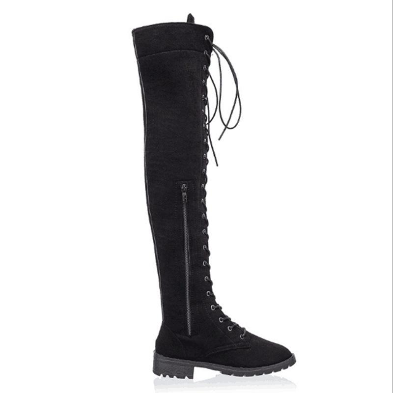 2020 Plus Size Lace-up Over-the-Knee Women's Knight Boots with Low Heel