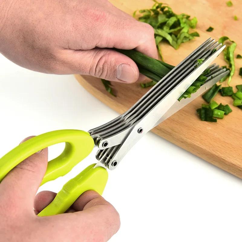 Tesoura de Cozinha Multicamadas Aço Inoxidável Cortador de Vegetais Cebolinha Ervas Algas Temperos Ferramenta de Cozinha Cortar Acessórios de Cozinha