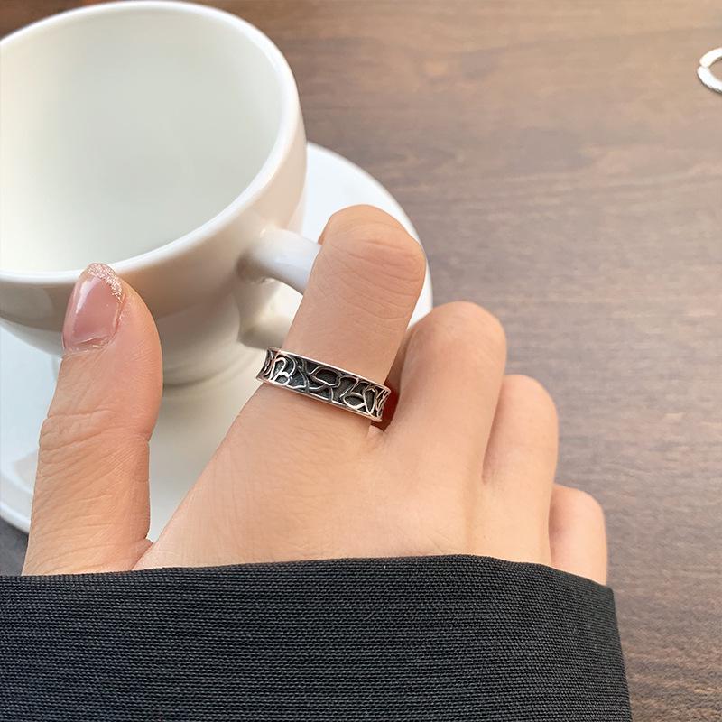 *Lan Zhi 925 Sterling Silver Retro Dark Sweet Hip Hop Open Ring for Women*