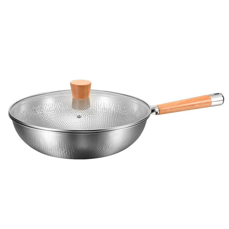 ZISIZ 304 Stainless Steel Non-Stick Wok with Lid