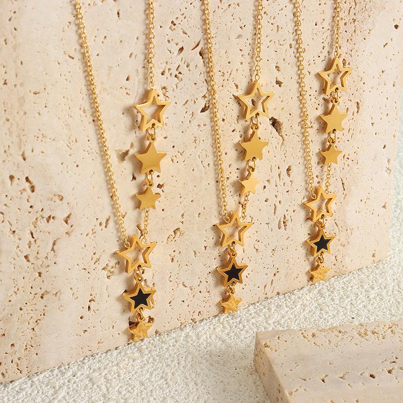 Trendy Star Pendant Necklace for Women High Quality Stainless Steel Gold Plated Chain Black Acrylic Fashion Jewelry Accesories