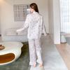 Women's Ice Silk Pajamas, Long Sleeve Set with Cartoon Design, Elegant Summer and Autumn Style, Internet Celebrity-Inspired Homewear.