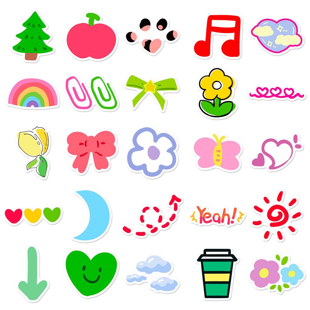 50 Small Clear Dopamine Stickers Cute Cartoon Flower Stickers Diy Luggage Water Cup Stickers
