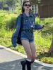 Korean-Style High-Waisted Denim Romper Shorts - Trendy Wide-Leg Slimming Women's Jumpsuit for Spring & Autumn
