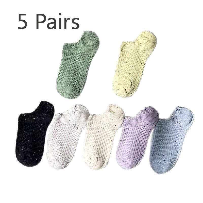 5 Pairs of Summer Thin Socks Women Shallow Mouth Dot Yarn Low Boat Socks Simple Student Sports Non-slip Invisible Spaghetti Cotton Socks