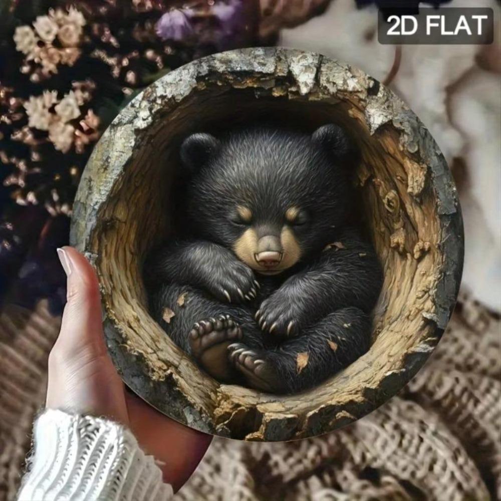Black Bear Hollow Tree 3D Metal Wall Art Aluminum Sign Home Decor Gift