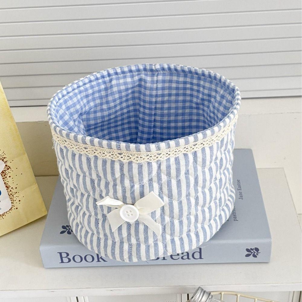Bow Storage Basket Quilting Cotton Storage Bag Multi-Purpose Basket  Desktop Organization