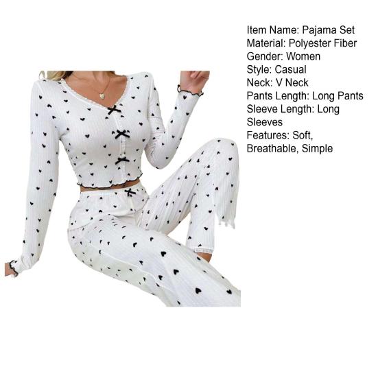 Yousheng Women Lace Trim Pajama Set Long Sleeve V-Neck Front Button Tops Full-Length Pants Sleepwear Nightwear