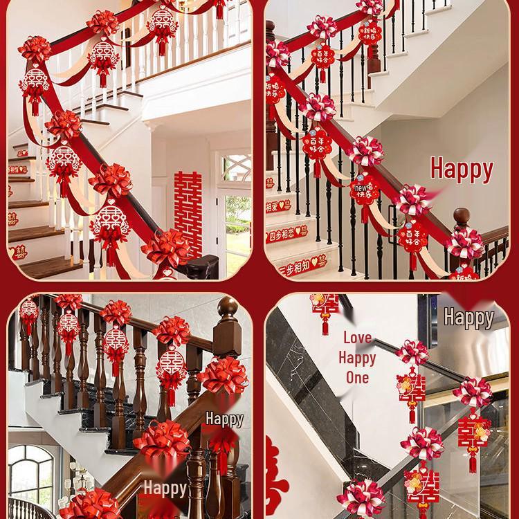 Creative Wedding Stair and Escalator Decoration Set with Ribbons and Flowers
