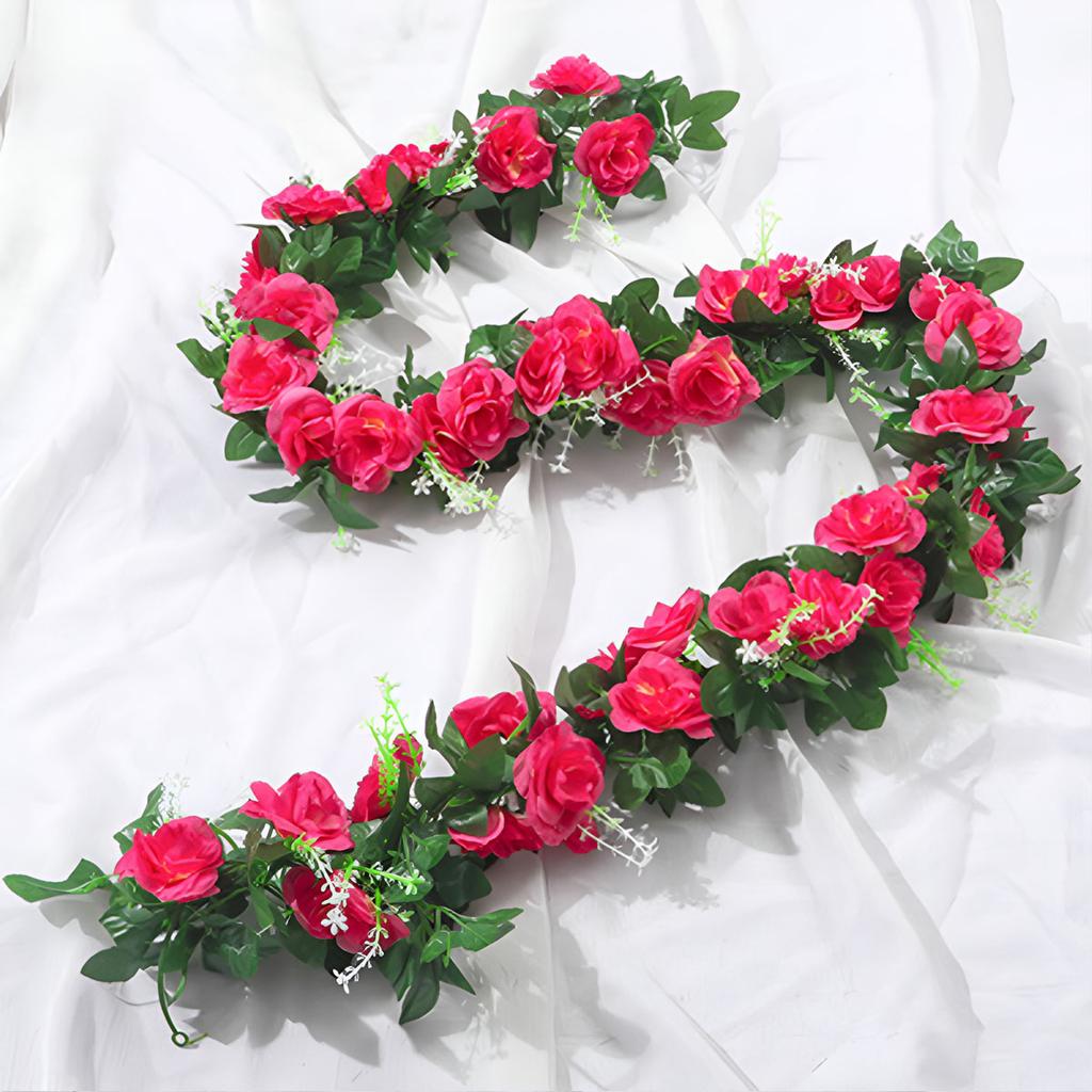 2pcs 10Heads Artificial Rose Silk Vine Flowers Wall Plants Fake Rose Flowers Rattan Garland Wedding Party Home Garden Decoration
