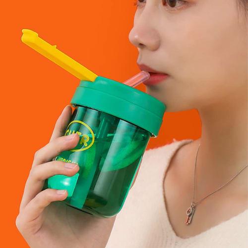 DOSJJIASL 300ml Portable Water Bottle with Straw, Wide Mouth with Plastic Lid, for Office, Student, School, Sports, and Gym Use, Red