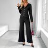YYFS Women's Fashion Casual Spring Autumn Solid Color Print Long Sleeve V-Neck Trousers Pants Suits