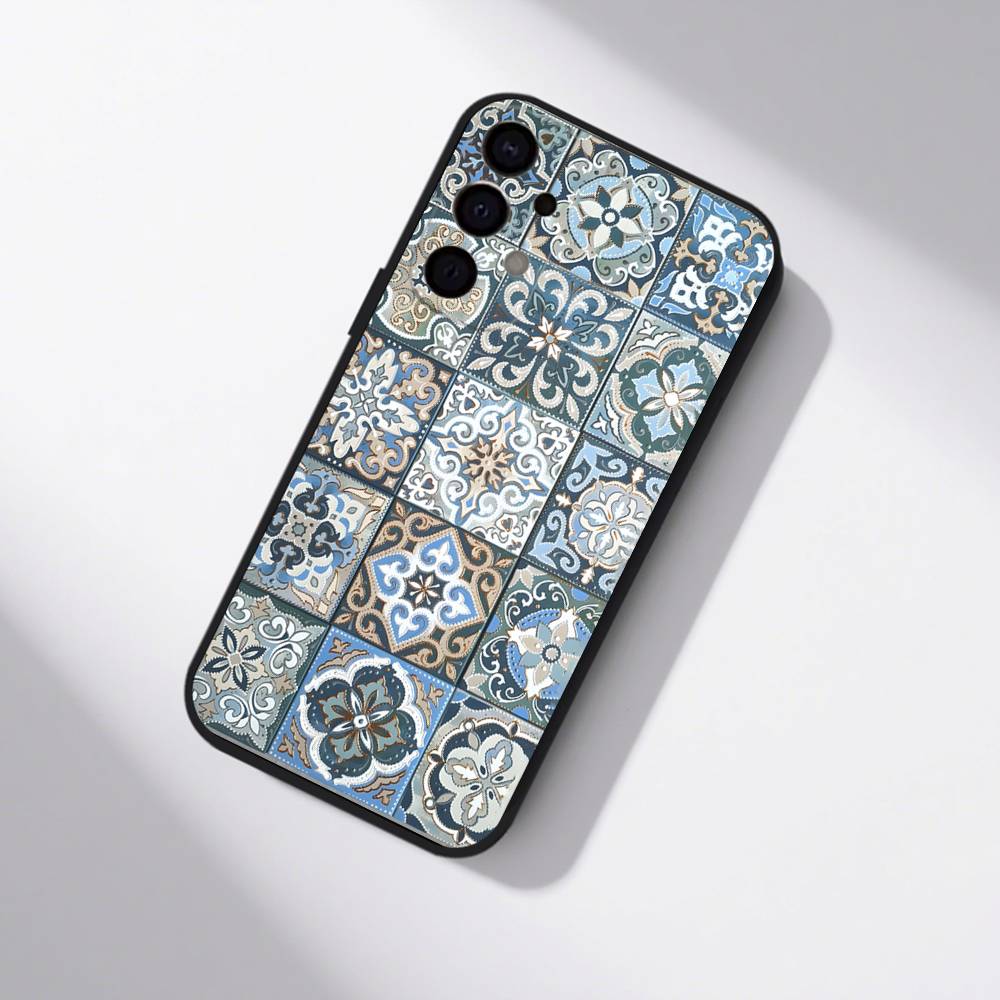 M-Moroccan Tile Phone Case For Samsung S25,S24,S21,S22,S23,S30,Ultra,S20,Plus,Fe,Lite,5G Black Cover