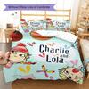 Charlie und Lola Muster Bettwäsche Steppbett Set Bettbezug Kissenbezug Heimdekoration Geburtstagsgeschenk (1 Bettbezug + 2 Kissenbezüge, ohne Füllung)