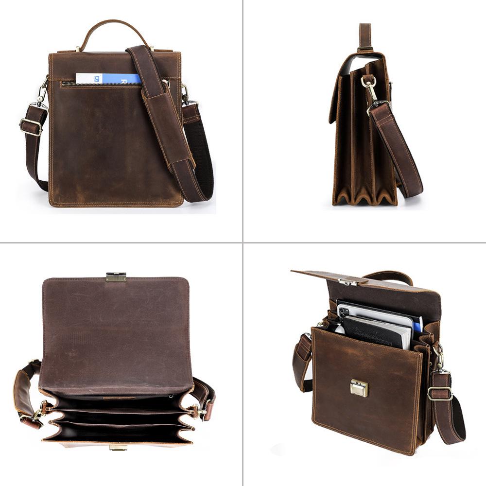 Pánská taška přes rameno z pravé kůže Crazy Horse Módní Pánská Crossbody Head Layer Hovězí kůže Přezka Vertikální kabelka