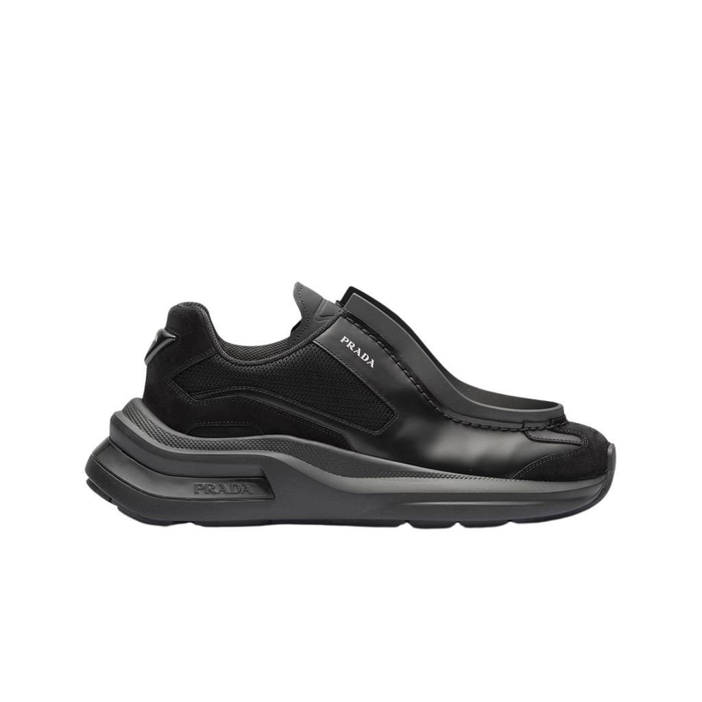 Prada Brushed Leather Sneakers With Bike Fabric And Suede Elements Black