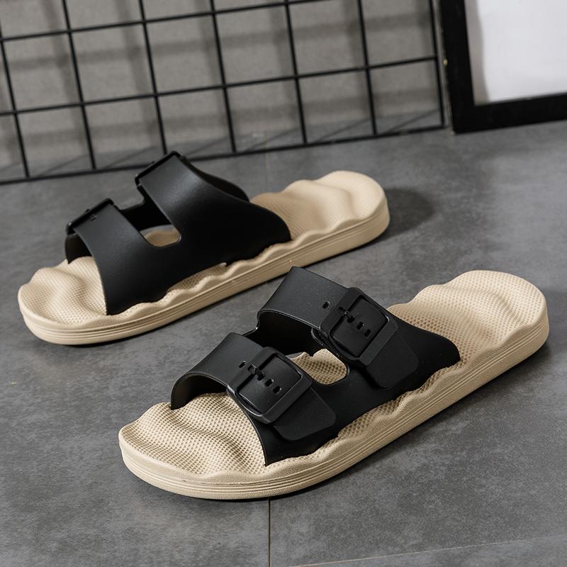Men's Breathable Buckle Sandal Slippers Summer Outdoor Indoor House Shoes Non-Slip Thick Sole Casual Solid Color Slides