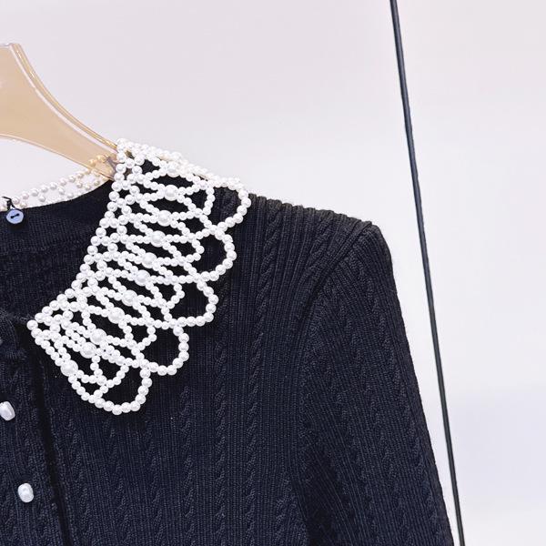 Women's 2025 Autumn/Winter French Fashion Beaded Dress with Detachable Doll Collar