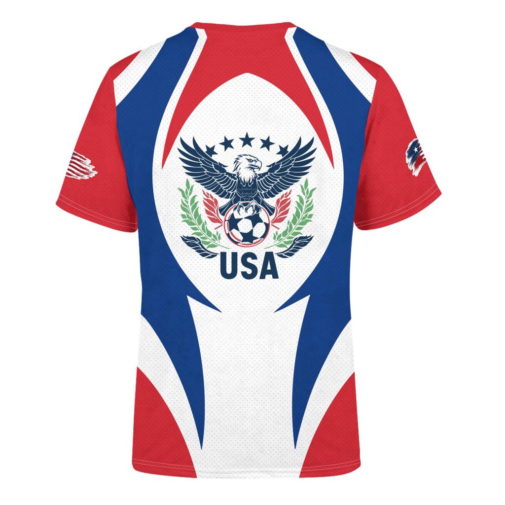 Unisex Vintage Style Soccer Fan Jersey USA Eagle Graphic Print Short Sleeve Crew Neck T-Shirt for Casual Wear and Sports