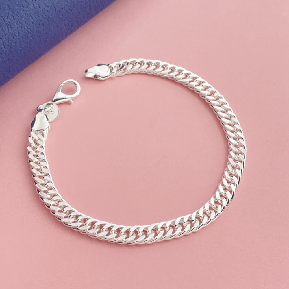 925 Sterling Silver Fashion Daily 6mm Side Double Buckle Bracelet Birthday Anniversary Party Gift
