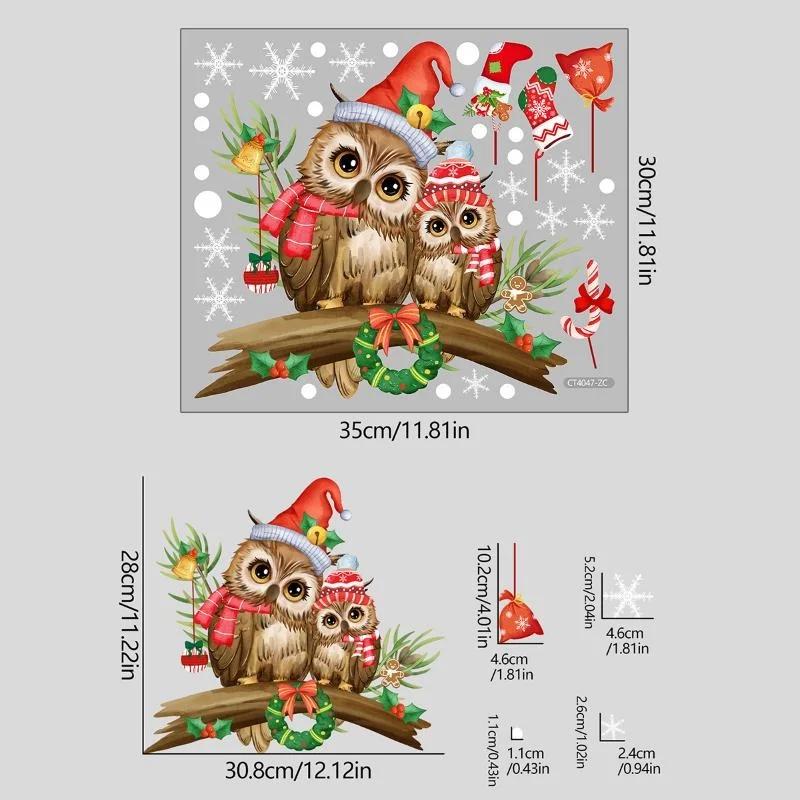 Christmas Branch Cartoon Owl Glass Sticker Christmas Window Decoration Sticker Self-adhesive Wall Sticker