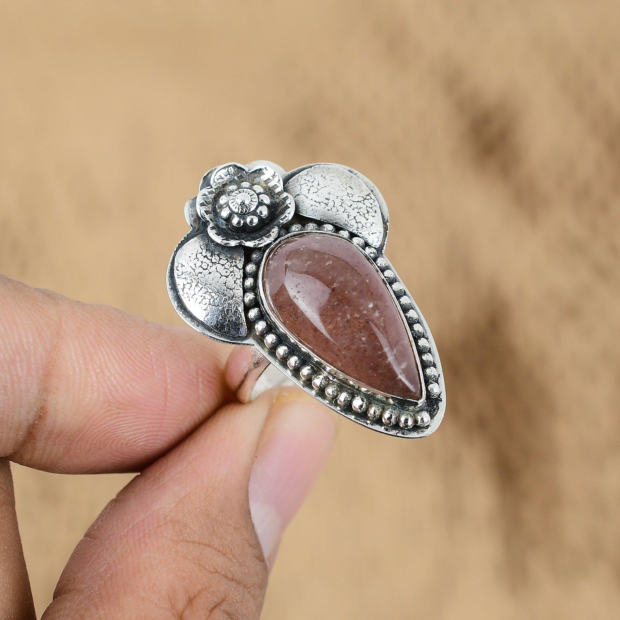 

Gift For Her 925 Silver Natural Cherry Quartz Promise Flower Adjustable Ring Yes