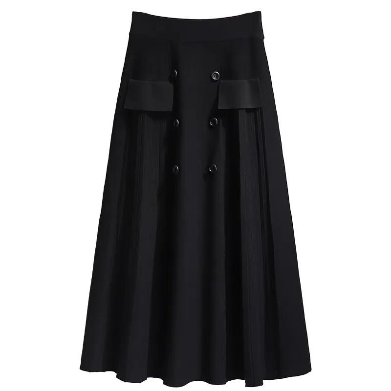 Gonna Lavorata a Maglia da Donna Autunno e Inverno Lunghezza Media Design a Vita Alta Gonna Invernale Ampia