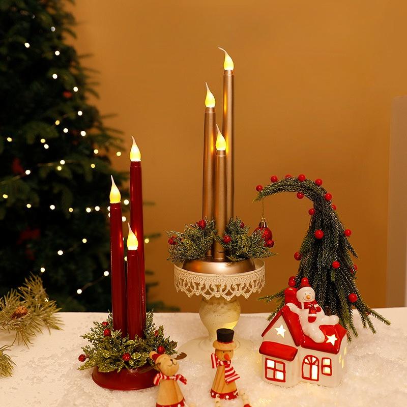 Battery Operated Flameless Led Candles , Christmas Props, Smooth Long Candles, Christmas Decorations, Atmosphere Ornament