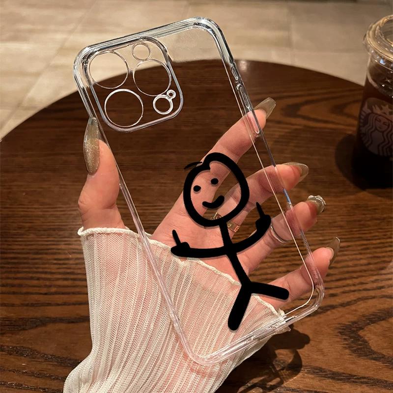 Unny Meme Stick Figure TPU Phone Case For IPhone 15 14 13 12 11 Pro Max X XR XS 8 7 Plus, Clear Shockproof Protective Cover