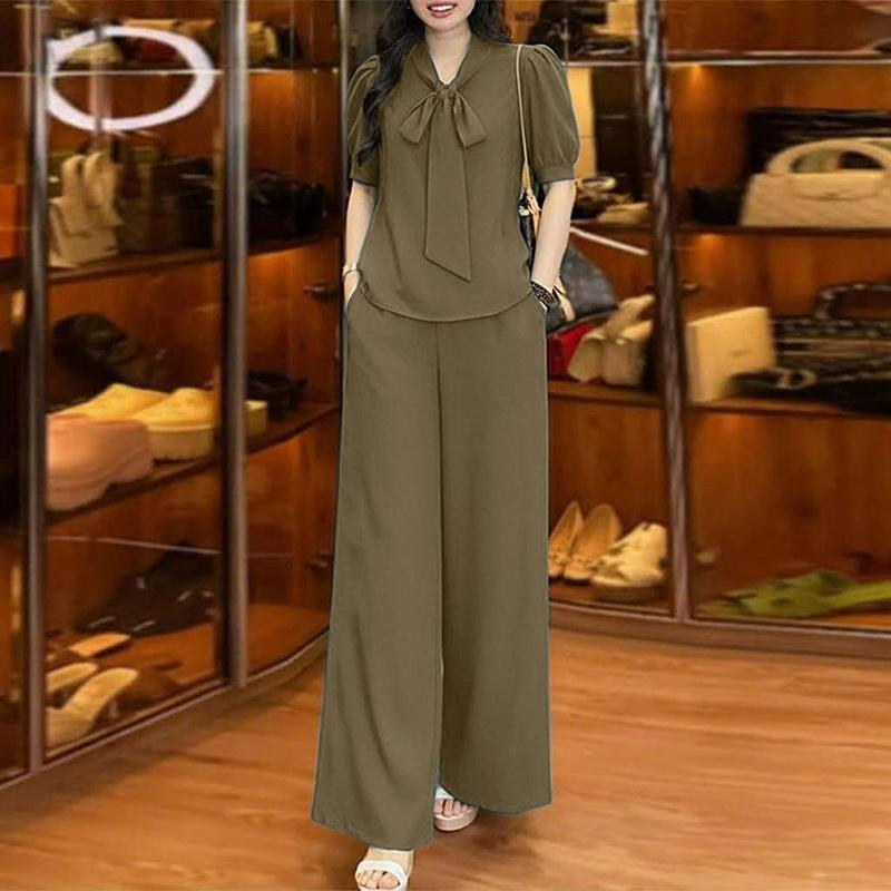 

ZANZEA Жіноча блузка з коротким рукавом та штани Повсякденні костюми-двійки 2XL