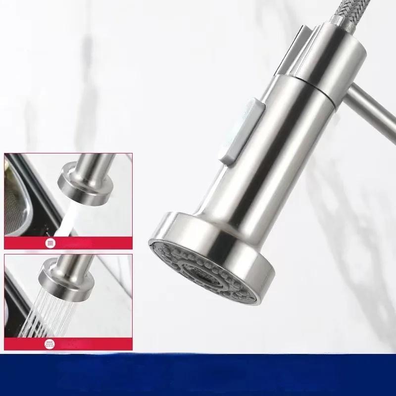 Hot Sale Commercial Single Handle SUS 304 Sink Faucet Wall Mounted Single Cold Taps Pull Down Sprayer Spring Kitchen Faucet