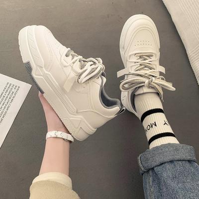 Vară, muffin, fund gros, culoarea asortată, cu șireturi, pantofi casual pentru femei, pantofi albi, eleganti și ușori, respirabili