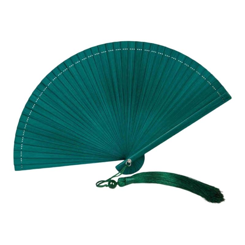Artisanal Bamboos Folding Hand Fan Minimalists Handmade Craft Cooling Fan with Tassels Festivals Teas Ceremonies Decors
