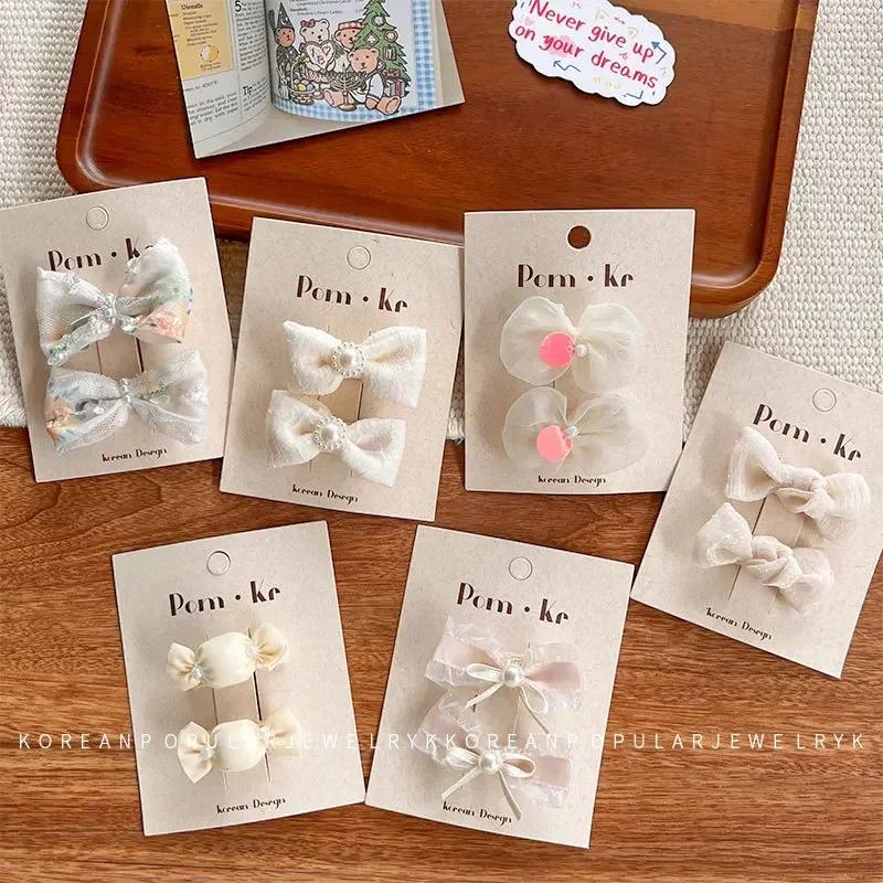2pc/set Cute Princess Hair Clip for Toddler Exquisite Lace Bow Peal Baby Bang Side Clip Cute Kids Hair Pin Headwear Accessories