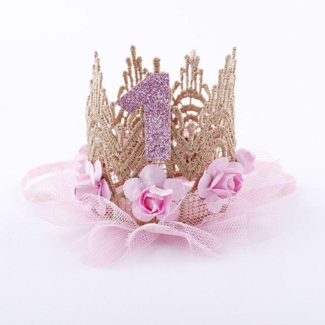 1Pc Baby Girl Happy Birthday Party Hats Kids One Year Flower Princess Crown Headband Baby Shower 1St Birthday Decor Party Supply