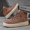 Autumn New Retro Waterproof Martin Boots Thick-soled Leather High-top Casual Board Shoes