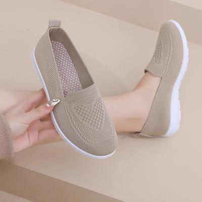 Old Beijing Cloth Shoes Women's One-pedal Middle-aged and Elderly Mother Shoes Breathable Flat-soled Casual Shoes Large-size Fly-woven Women's Shoes