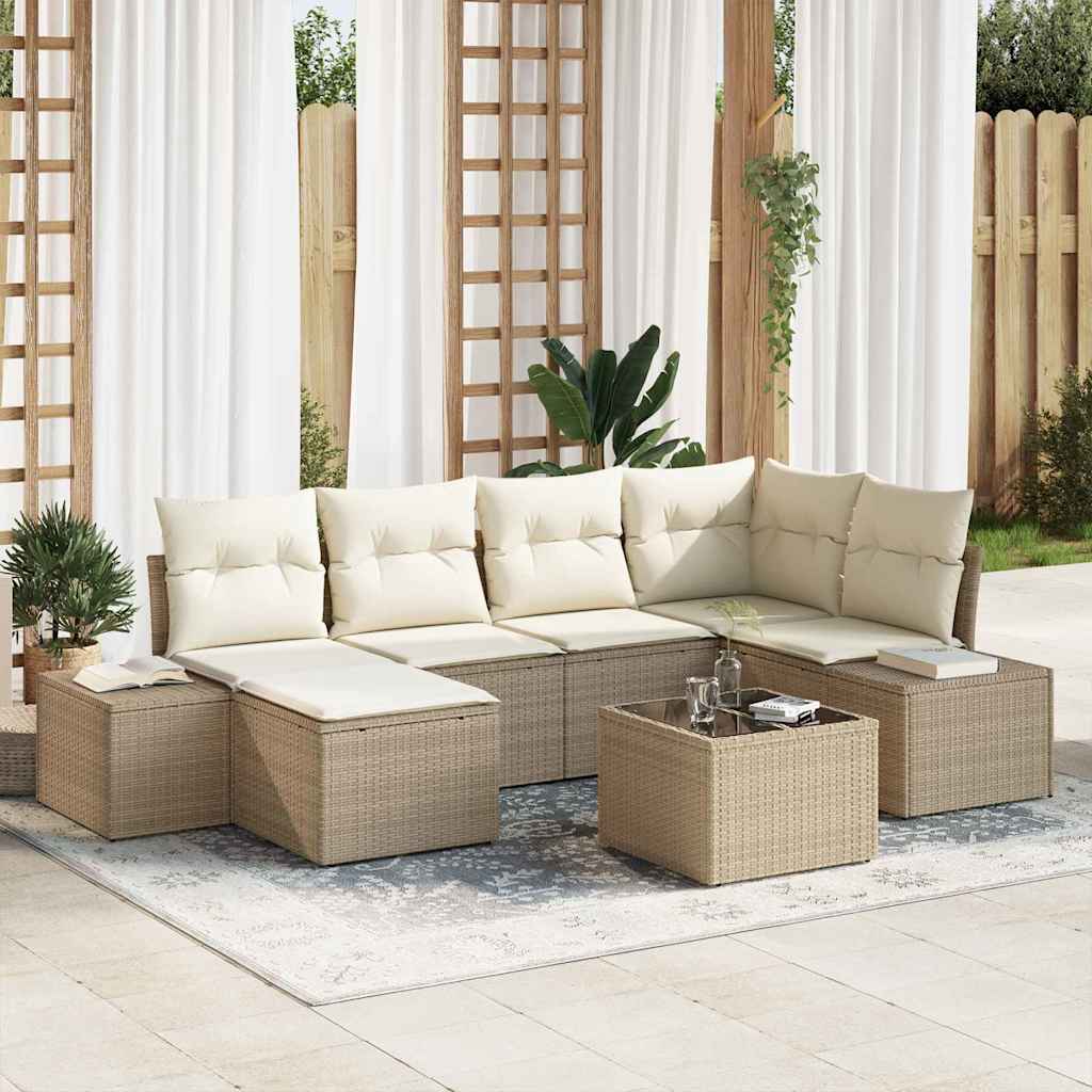Garden Sofa Set with Cushions 6 Pcs Beige and Cream Poly Rattan