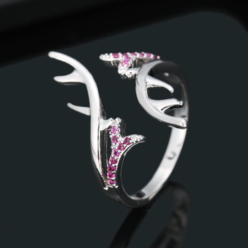 Simple Cute Deer Antler Ring with Copper Inlaid Zircon - Fashionable Personalized Couple Jewelry