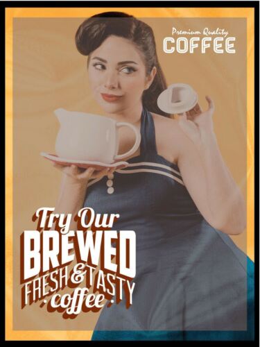 

Try Our Brewed Coffee Metal Wall Plaque Art Vintage tin sign retro KitchenAluminum 20x30cm（7.8x11.8inch）