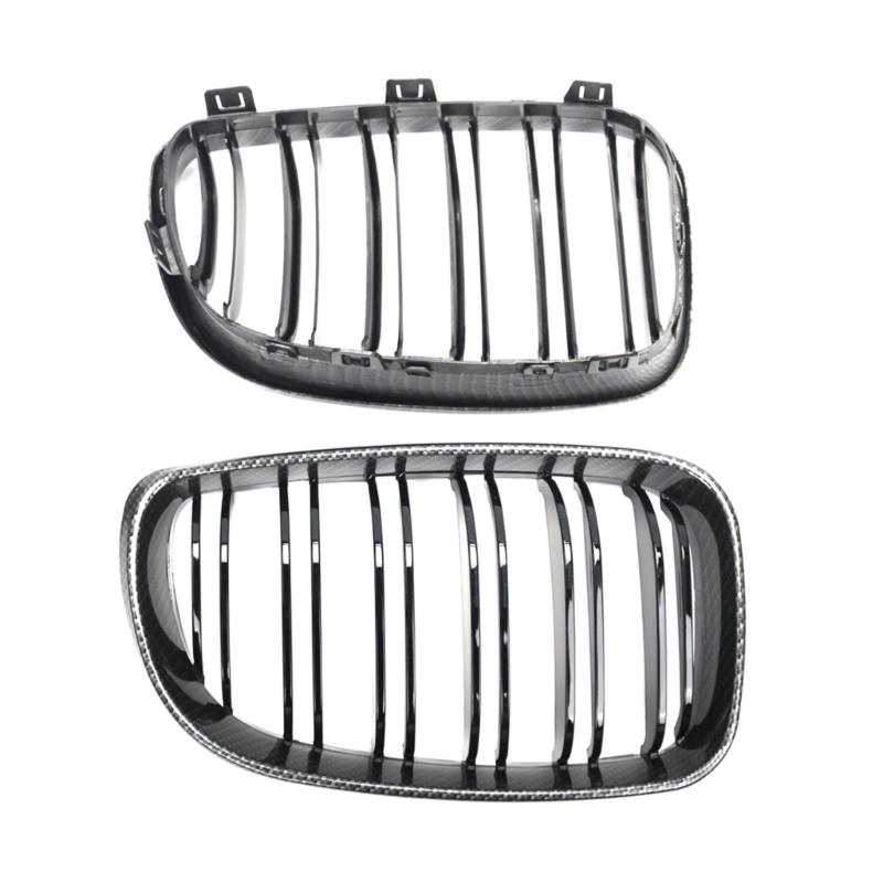 1 Pair Front Kidney Grille for   2019 51137166439 Gloss- Black Double-Line Left Right Front Grills Frame Trim