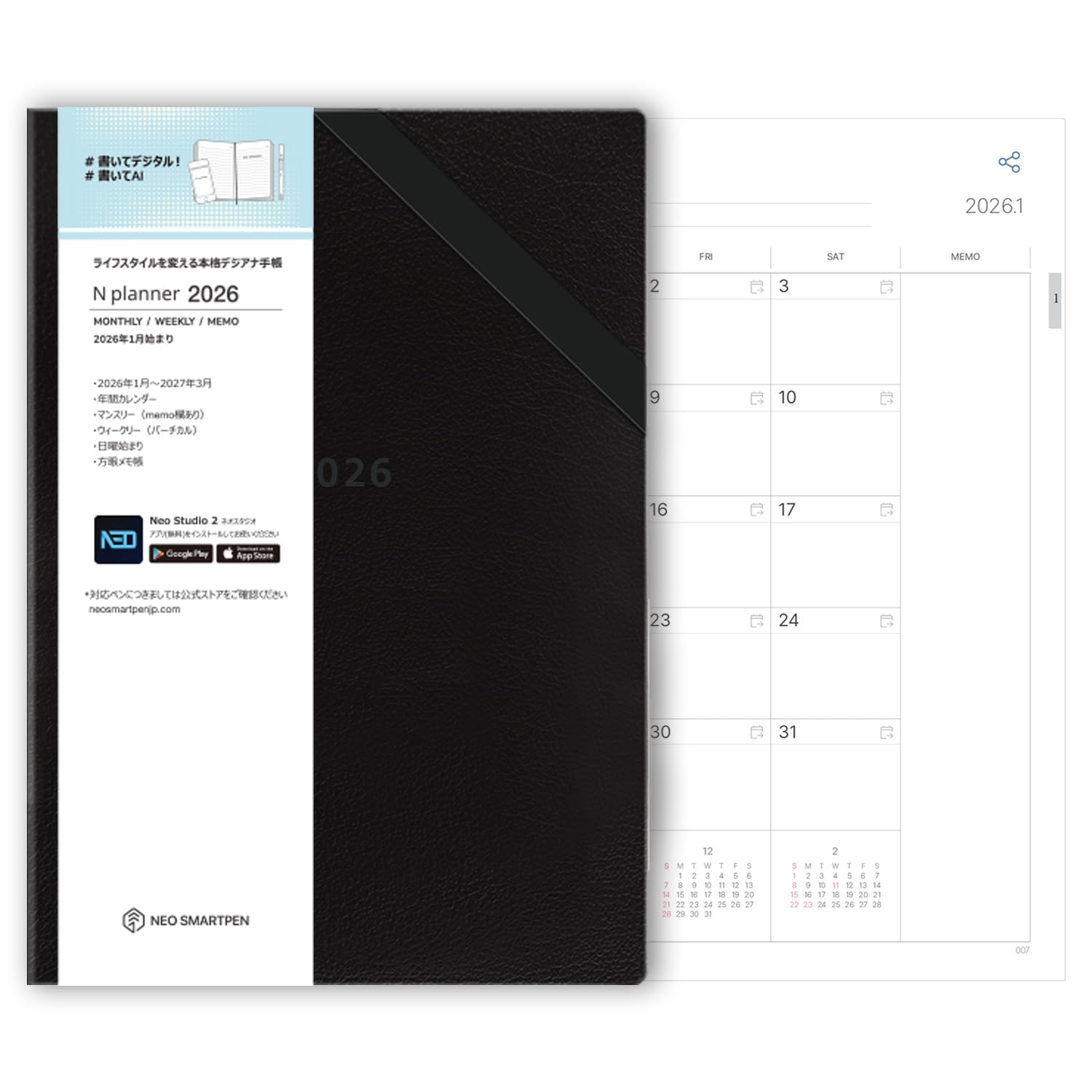 

Neo smartpen (Write and Digital) Compatible N Notebook 2026 Planner A5 Google Calendar Linked Digital/Analog Planner Monthly/Weekly Start January 2026